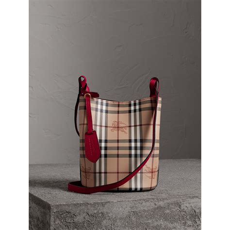 burberry leder crossbody bucket bag in poppy red|BURBERRY Haymarket Check Colours Small Lorne .